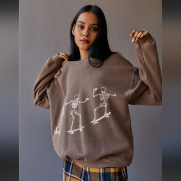 Project Social+Urban Outfitters Tops - Project Social❤Urban Outfitters Whimsigoth Baggy Skeleton Skater Grey Sweatshirt